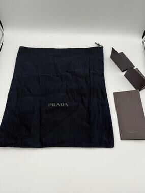 Authentic Prada Dark Navy Flannel Drawstring Dust Bag Cards RFID Set 14.5" x 13"